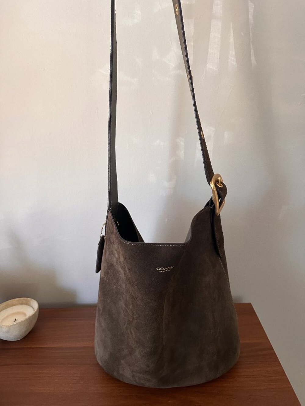 Coach Olive Green Suede Bleecker Bucket Bag